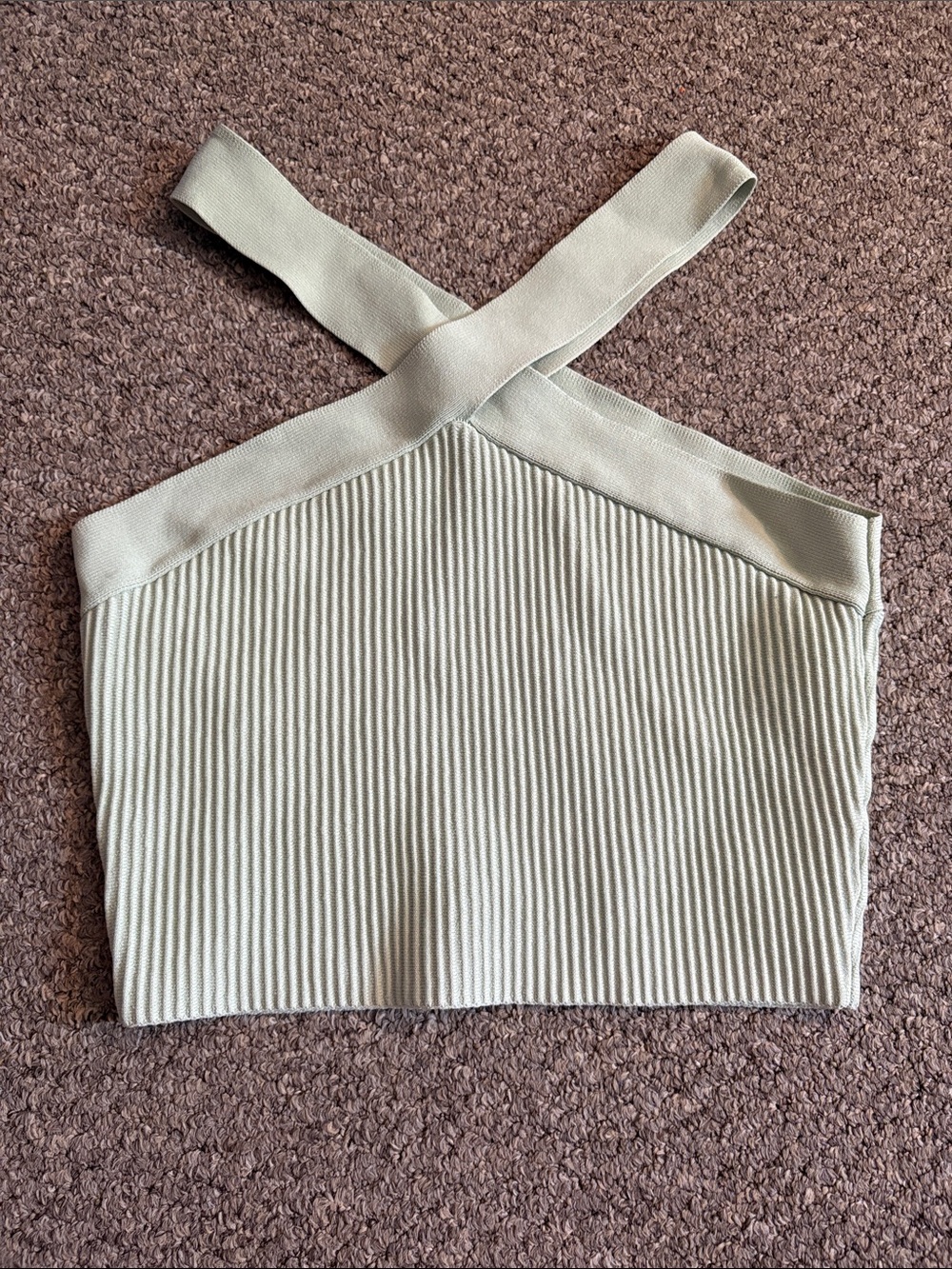 Dry goods Ribbed Cross-Strap Crop Top in Sage Green